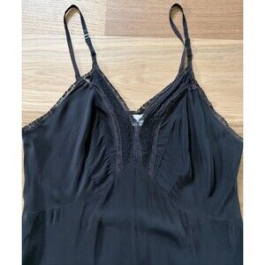 Vtg 1950s Black Midi Slip Dress 38CR Lace Bust + Hem Dark Romantic Coquette Goth